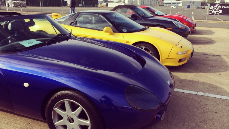 Collection of cars at Silverstone Sunday service